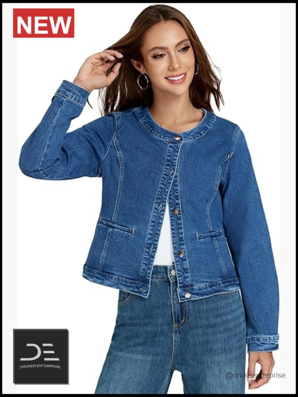 Slim Fit Cropped Denim Jacket Collarless Stretch Jean Jacket Spring Shacket